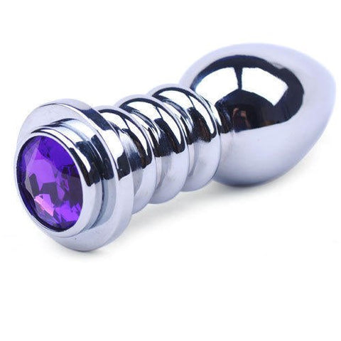BDStyle Ribbler Metal Jeweled Butt Plug Triple Ribbed Metal Design - G-Spot Vibrators