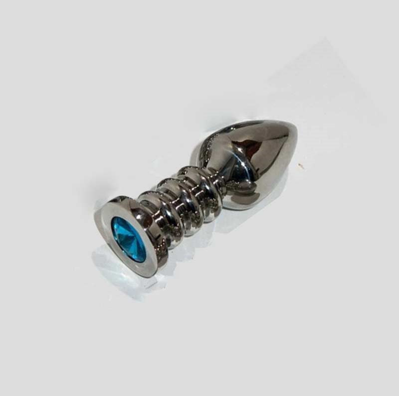 Hells Couture Ribbler Metal Jeweled Medium Butt Plug Triple Ribbed Steel - - Steel Sex Toys