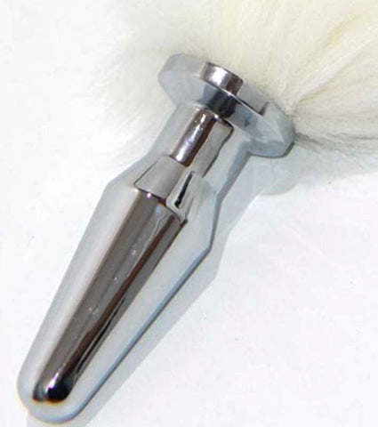 BDStyle White Kitten Tail Silver Long Butt Plug Roleplay Anal Stimulation - Rabbit Vibrators