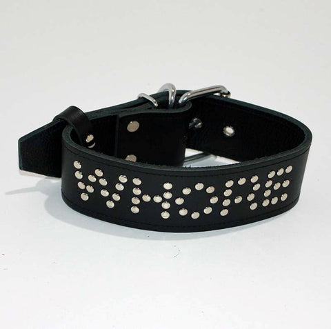 Hells Couture WHORE Leather Bondage Collar with Silver Studs - Collars and Leads