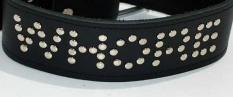 Hells Couture WHORE Leather Bondage Collar with Silver Studs - Collars and Leads