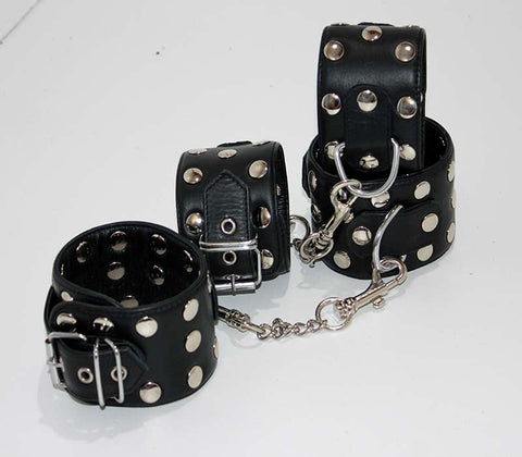 Hells Couture Xtreme Leather Studded Wrist & Ankle Cuffs Premium Bondage - Cuffs and Restraints
