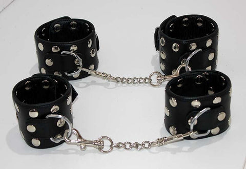 Hells Couture Xtreme Leather Studded Wrist & Ankle Cuffs Premium Bondage - Cuffs and Restraints