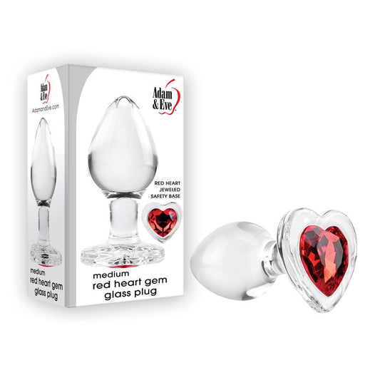Adam & Eve Red Heart Gem Glass Plug Premium Anal Play - - Butt Plugs