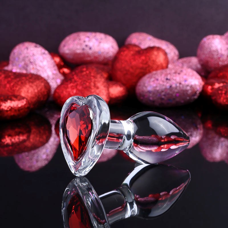 Adam & Eve Red Heart Gem Glass Plug Premium Anal Play - - Butt Plugs