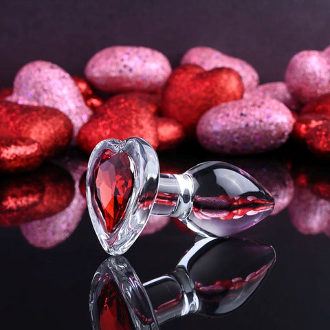 Adam & Eve Red Heart Gem Glass Plug Premium Anal Play - Butt Plugs