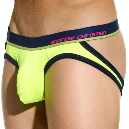 Andrew Christian Almost Naked Comfort Jock Neon Yellow Bamboo Anatomical Pouch - - Jocks and G-Strings