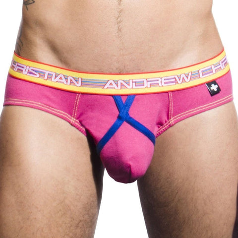 Andrew Christian Almost Naked Dare Brief Sunset Pink Cross Strap Design - Jocks and G-Strings