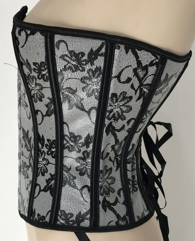 Ella Bidoe Black and Silver Floral Corset with Underwired Support - - Bustiers and Corsets