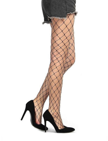 OH Yeah Black Long Sheer Tight Wide Fence Net Pantyhose Wide Net Pattern - Hosiery
