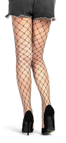OH Yeah Black Long Sheer Tight Wide Fence Net Pantyhose Wide Net Pattern - Hosiery