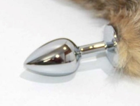 BDStyle Brown Cat Faux Tail Silver Smooth Butt Plug with Premium Steel - Steel Sex Toys
