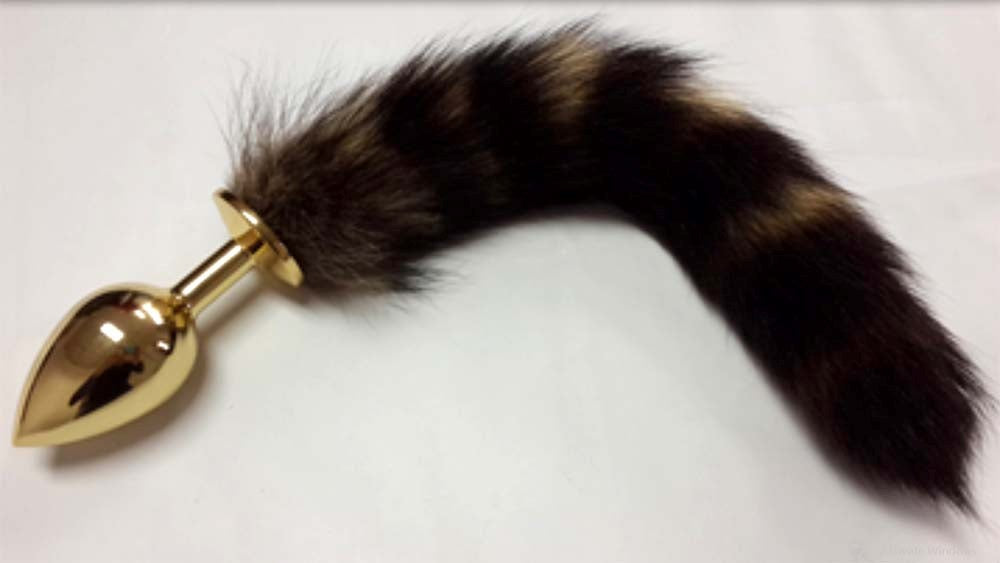 BDStyle Brown Faux Fox Tail Gold Smooth Butt Plug for Anal Role Play - - Steel Sex Toys