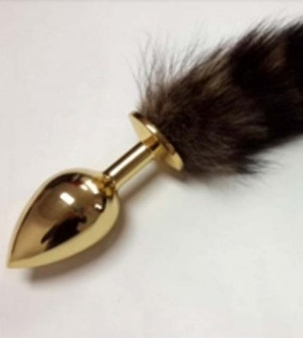 BDStyle Brown Faux Fox Tail Gold Smooth Butt Plug for Anal Role Play - Steel Sex Toys
