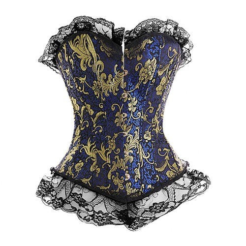 Ella Bidoe Burlesque Bustier With Lace Trim Adjustable Satin Corset - - Fancy Dress Ups