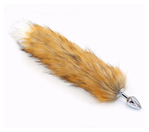 BDStyle Canid Orange Faux Fox Tail Smooth Silver Butt Plug for Anal Play - Steel Sex Toys