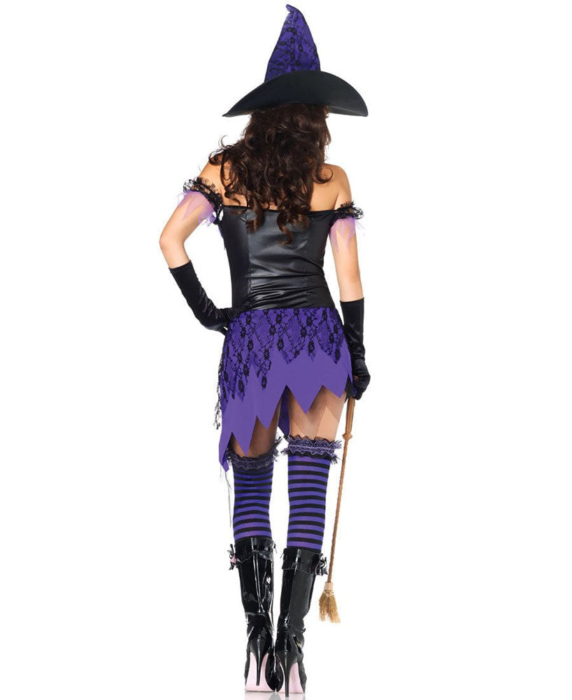Leg Avenue Crafty Cutie Costume Purple Black Witch Dress with Hat - - Fancy Dress Ups