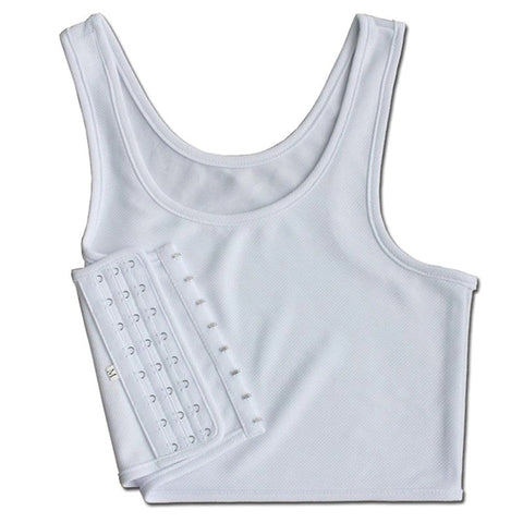 BDStyle Crop Top Chest Binder White Cotton Spandex Compression Support - Bras and Bra Sets