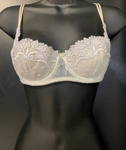 Crystelle Sara Lace Bra with Twin Strap Rose Ribbon Ivory Lace - Bras and Bra Sets