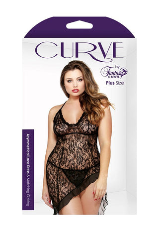 Fantasy Lingerie Captivating Curves Asymmetrical Lace Dress and G String Set - Body Stockings