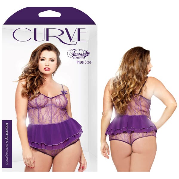 Fantasy Lingerie Curve Babydoll Top & Panty Sheer Floral Lace Design - - Babydolls and Chemises