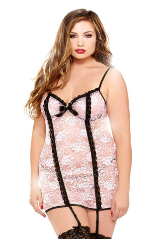 Fantasy Lingerie Curve Chemise & Matching Thong & Ribbon with Underwire Cups - Babydolls and Chemises