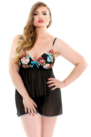 Fantasy Lingerie Curve Dahlia Molded Cup Babydoll And G String Plus Size - Babydolls and Chemises