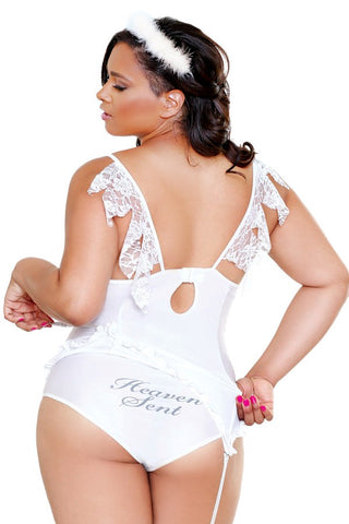 Fantasy Lingerie CURVE Heaven Cant Wait Angel Costume with Underwire Bustier - Fancy Dress Ups