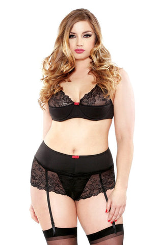 Fantasy Lingerie Curve Lace Bra with Crotchless Tap Shorts Black Lace - Bras and Bra Sets