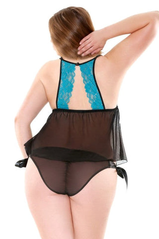 Fantasy Lingerie Curve Lace Cup Babydoll And Side Tie Panty Plus Size Set - Babydolls and Chemises