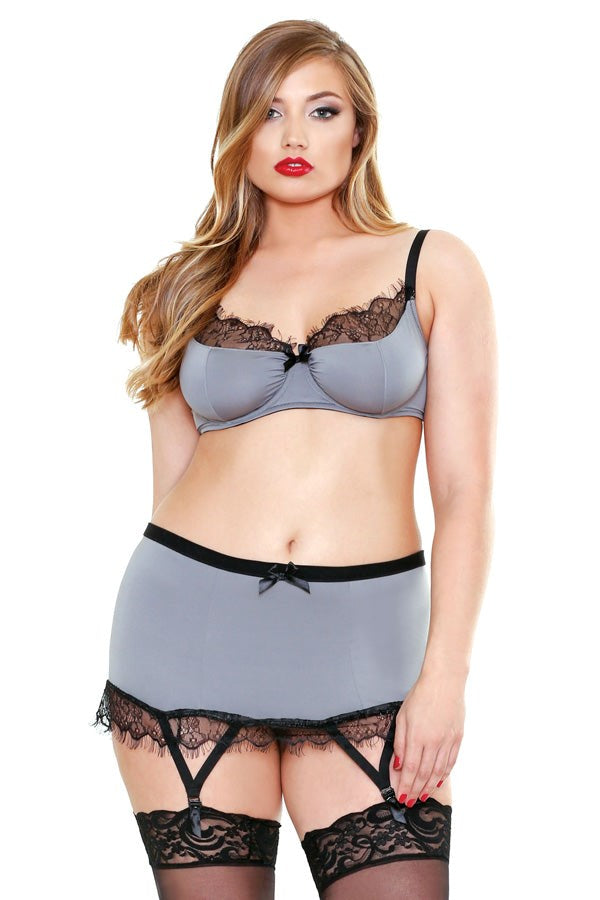 Fantasy Lingerie CURVE Lace Trim Bra Skirt & G String Plus Size Set - - Plus Sized Lingerie