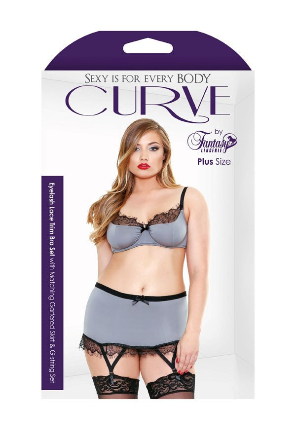 Fantasy Lingerie CURVE Lace Trim Bra Skirt & G String Plus Size Set - - Plus Sized Lingerie