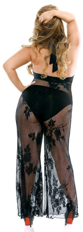 Fantasy Lingerie Curve Nicki Stretch Lace Halter Jumpsuit with Halter Tie - - Bras and Bra Sets