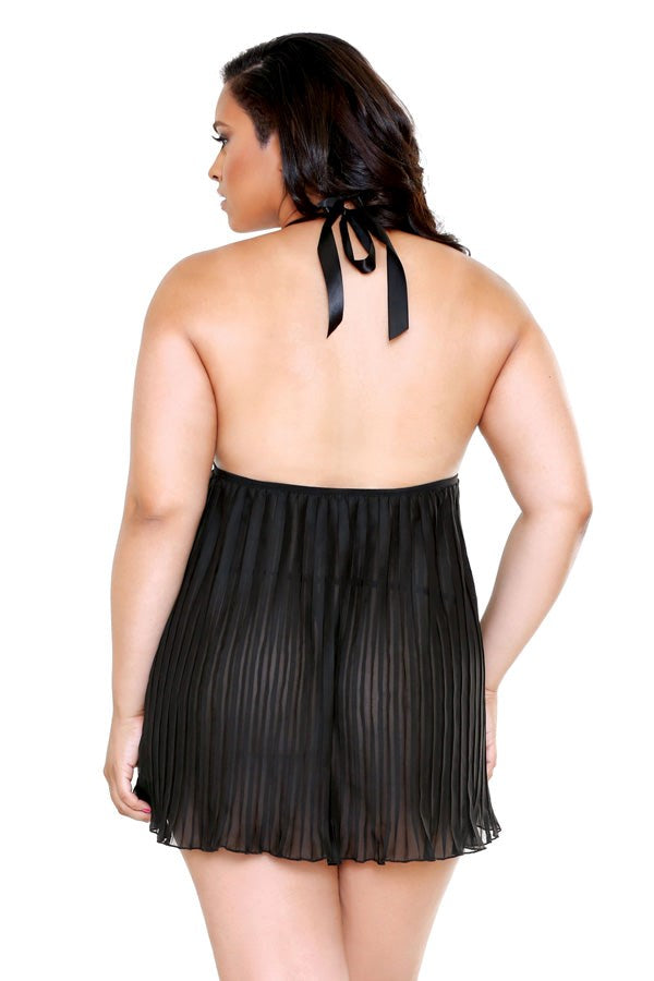 Fantasy Lingerie Curve Pleated Lace Cup Chemise with G String Lace Set - - Bras and Bra Sets