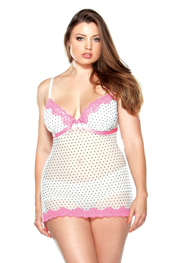 Fantasy Lingerie Curve Pushup Polkadot Babydoll & Panty Underwire Support - - Babydolls and Chemises