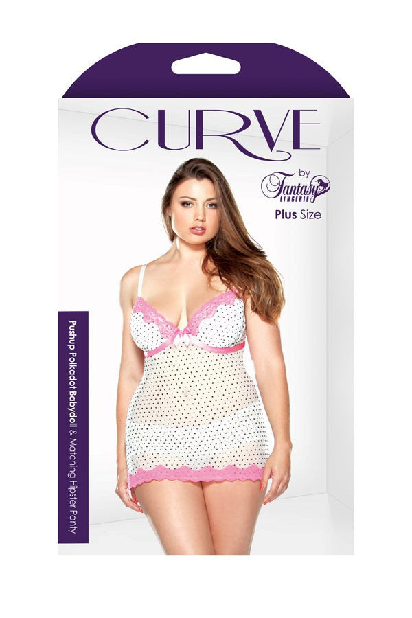 Fantasy Lingerie Curve Pushup Polkadot Babydoll & Panty Underwire Support - - Babydolls and Chemises