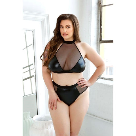 Fantasy Lingerie Curve Rebel Chic Wetlook Bra & Thong Set Chain Details - Bras and Bra Sets