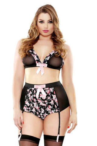 Fantasy Lingerie Enchanting Intimates Floral Bralette and Panty Set - Babydolls and Chemises