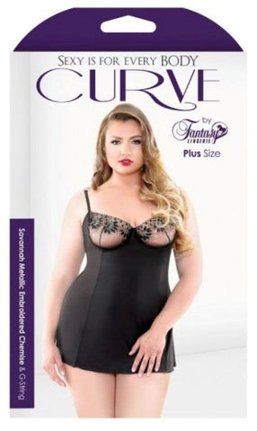 Fantasy Lingerie Curve Savannah Metallic Chemise And G String Plus Size Lingerie - Babydolls and Chemises
