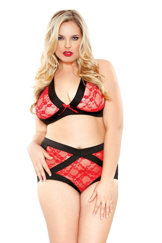Fantasy Lingerie Curve Two Tone Lace Peek A Boo Cutout Bralette Set - Bras and Bra Sets