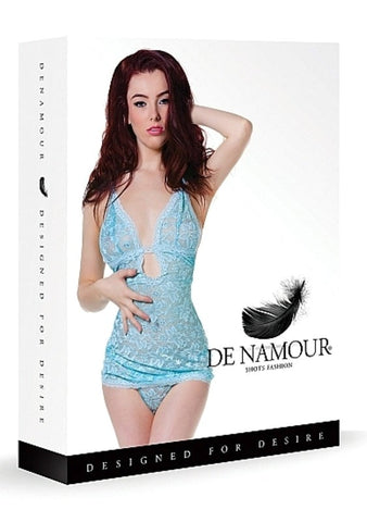 Shots Toys De Namour Baby Blue Babydoll & G String with Adjustable Straps - Babydolls and Chemises