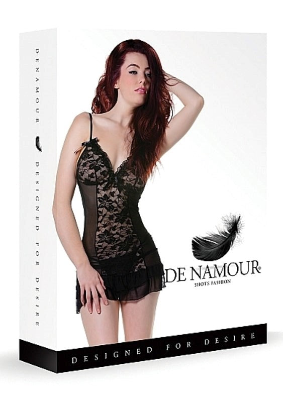 Shots Toys De Namour Babydoll & G String Black Sensual Lingerie Set - - Babydolls and Chemises
