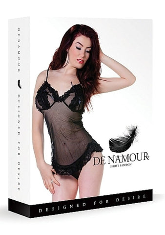 Shots Toys De Namour Black Babydoll & G String Sheer Lingerie Set - Babydolls and Chemises