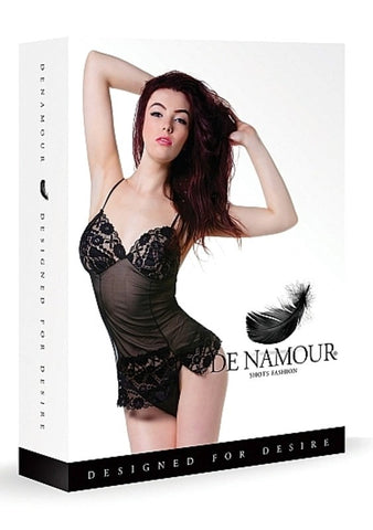 Shots Toys De Namour Black Babydoll & G String European Lingerie Set - Babydolls and Chemises
