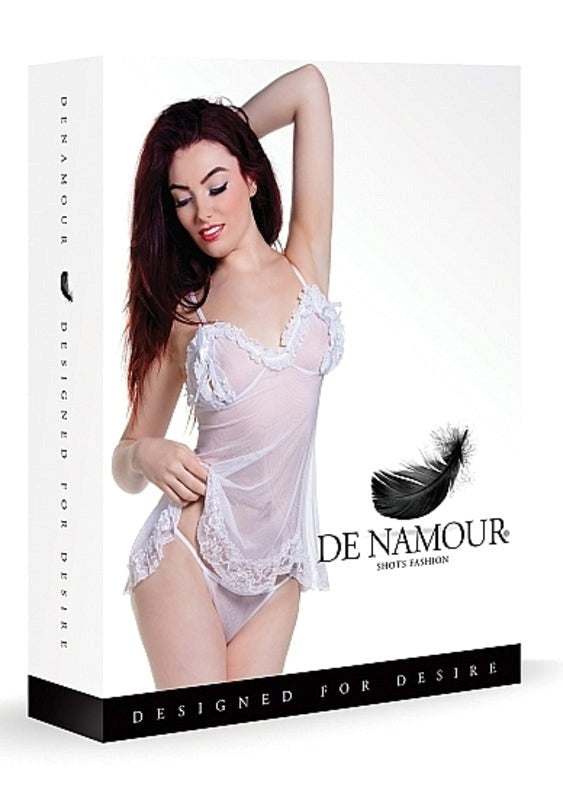 Shots Toys De Namour White Babydoll & G String Sheer Mesh Lingerie Set - - Babydolls and Chemises