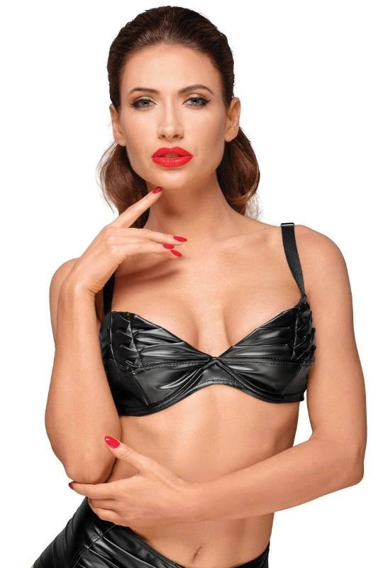 Noir Handmade Decadence Powerwetlook Bra with Handmade Pleats Fetish - - Bras and Bra Sets
