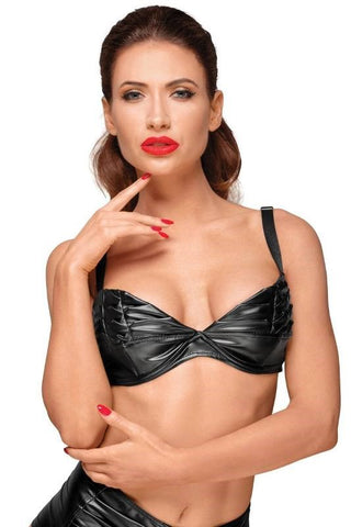 Noir Handmade Decadence Powerwetlook Bra with Handmade Pleats Fetish - Bras and Bra Sets