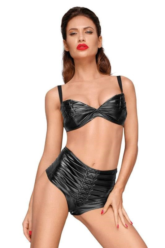 Noir Handmade Decadence Powerwetlook High Waisted Shorts with Handmate Pleats - - Her Fetish