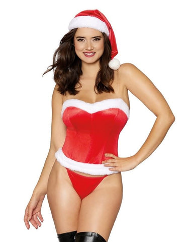 Dream Girl Lingerie Bustier G String & Hat with Velvet Design - Bustiers and Corsets