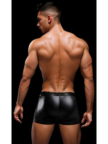 Envy Menswear Lace Up Wetlook Trunks Black Red with Adjustable Front Design - Mens Briefs And Boxers